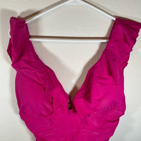 J.Crew Ruched Ruffle One-Piece women’s swimsuit hot pink size 18 - Picture 4 of 8